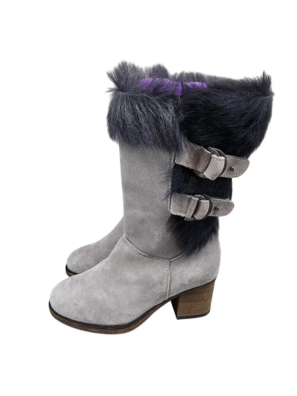Bearpaw Shoes Womens Size 6 Gray Suede Fur Trim Boots *NWOT-No Box*